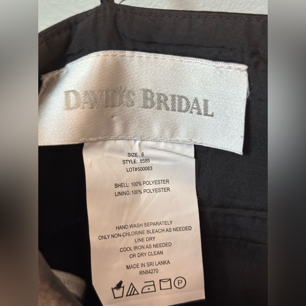 DAVID'S BRIDAL Black Satin empire waist + Bow Midi Tea Length 6 Formal - Picture 3 of 8